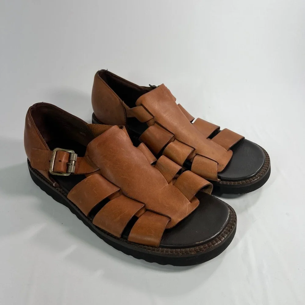 Polo Sport Ralph Lauren Fisherman Sandals Mens 11D Brown Leather MD3642 Vintage
